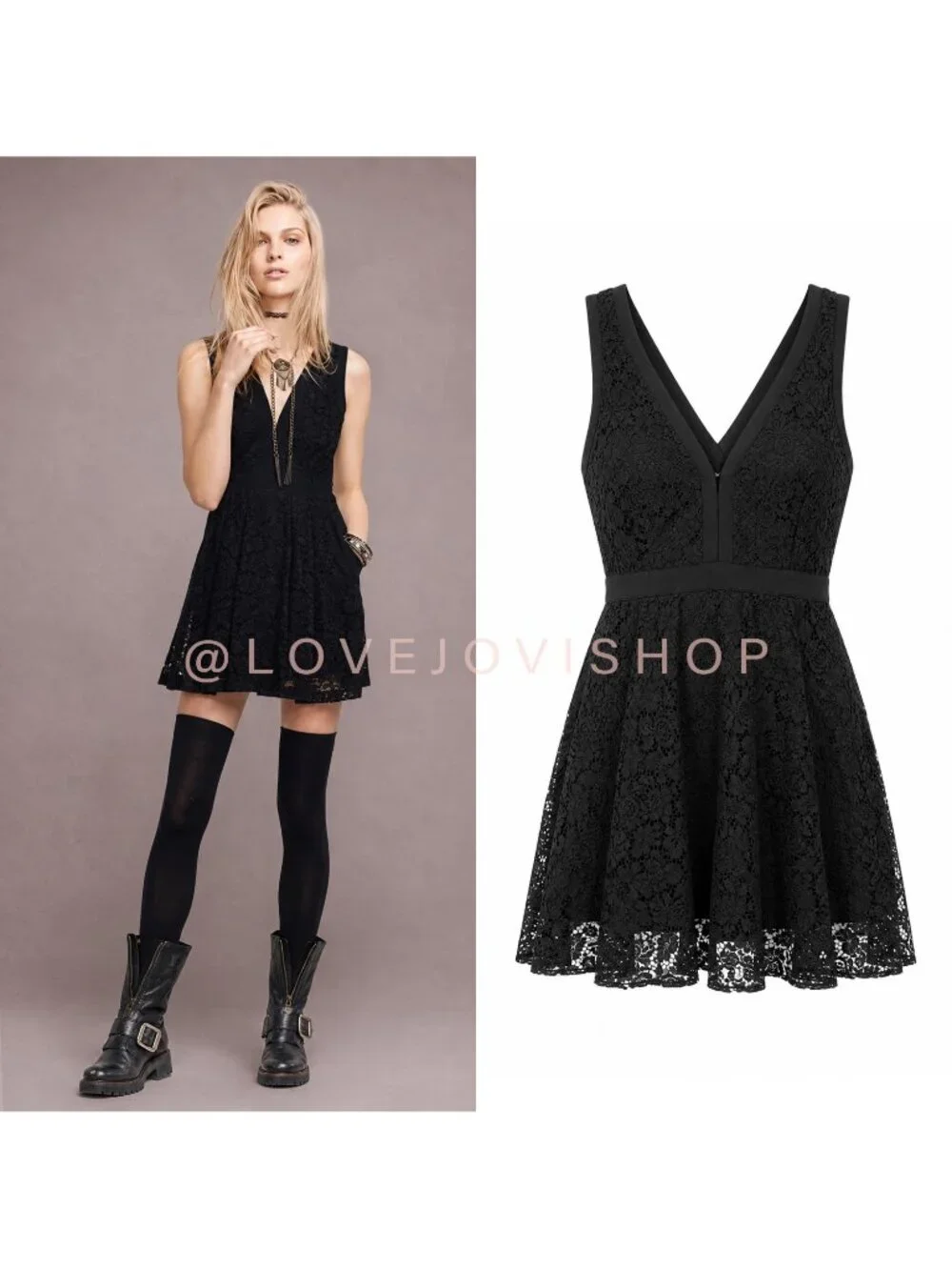 Whimsigoth | Free People Black Lace V-Neck Sleeveless Mini Dress | Pockets S
